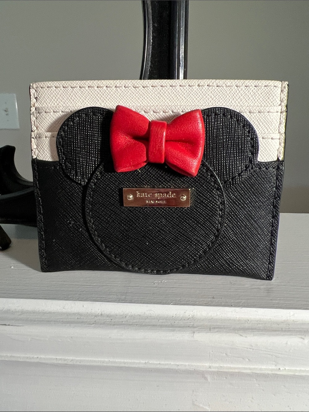 kate spade Minnie Mouse Black & White Cardholder with Red Bow Accent